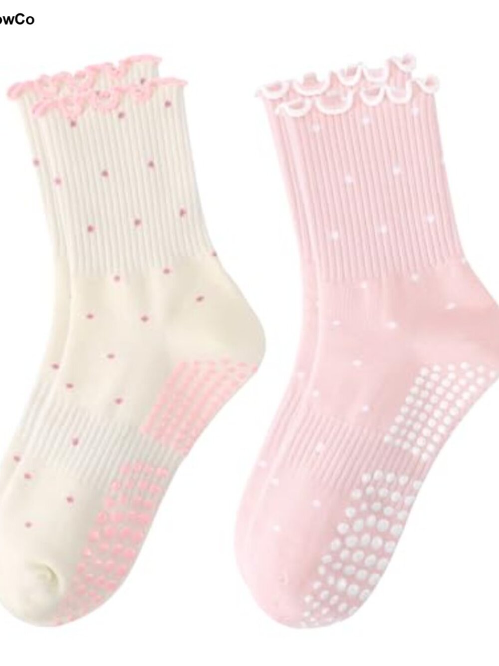 Womens Pilates Grip Socks Ruffle Polka Dot Non-Slip Yoga Socks